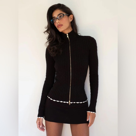 Frankie’s Bikinis Carter Cable Knit Sweater | NWT | Size M | Cable Knit Zip Up - Picture 1 of 7